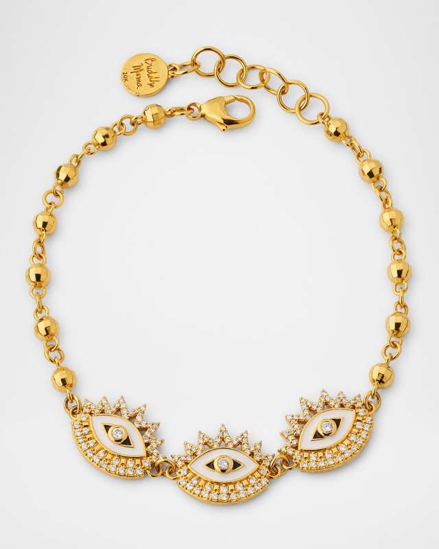 20K Double Sided Evil Eye Bracelet with Enamel and Diamonds